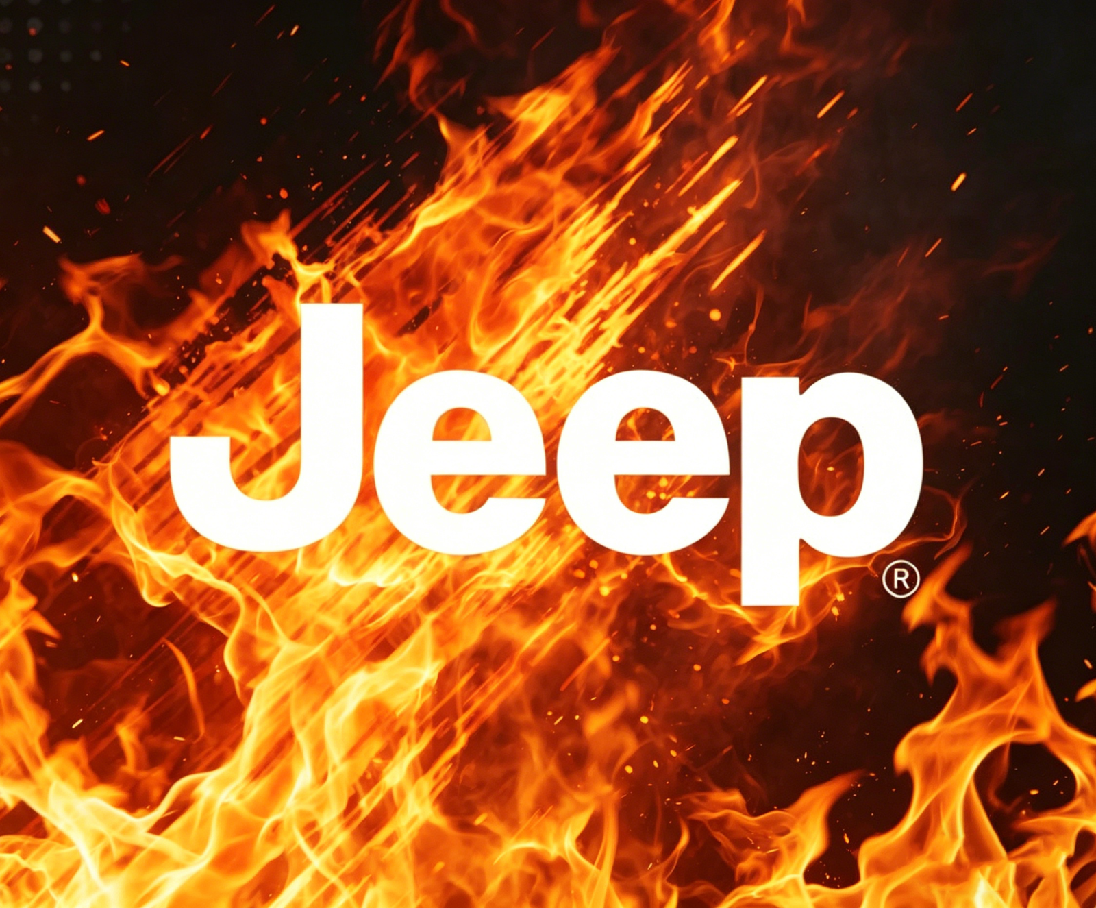 Jeep logo fiery graphic background for VT Supercharger Kit forced‑induction upgrade