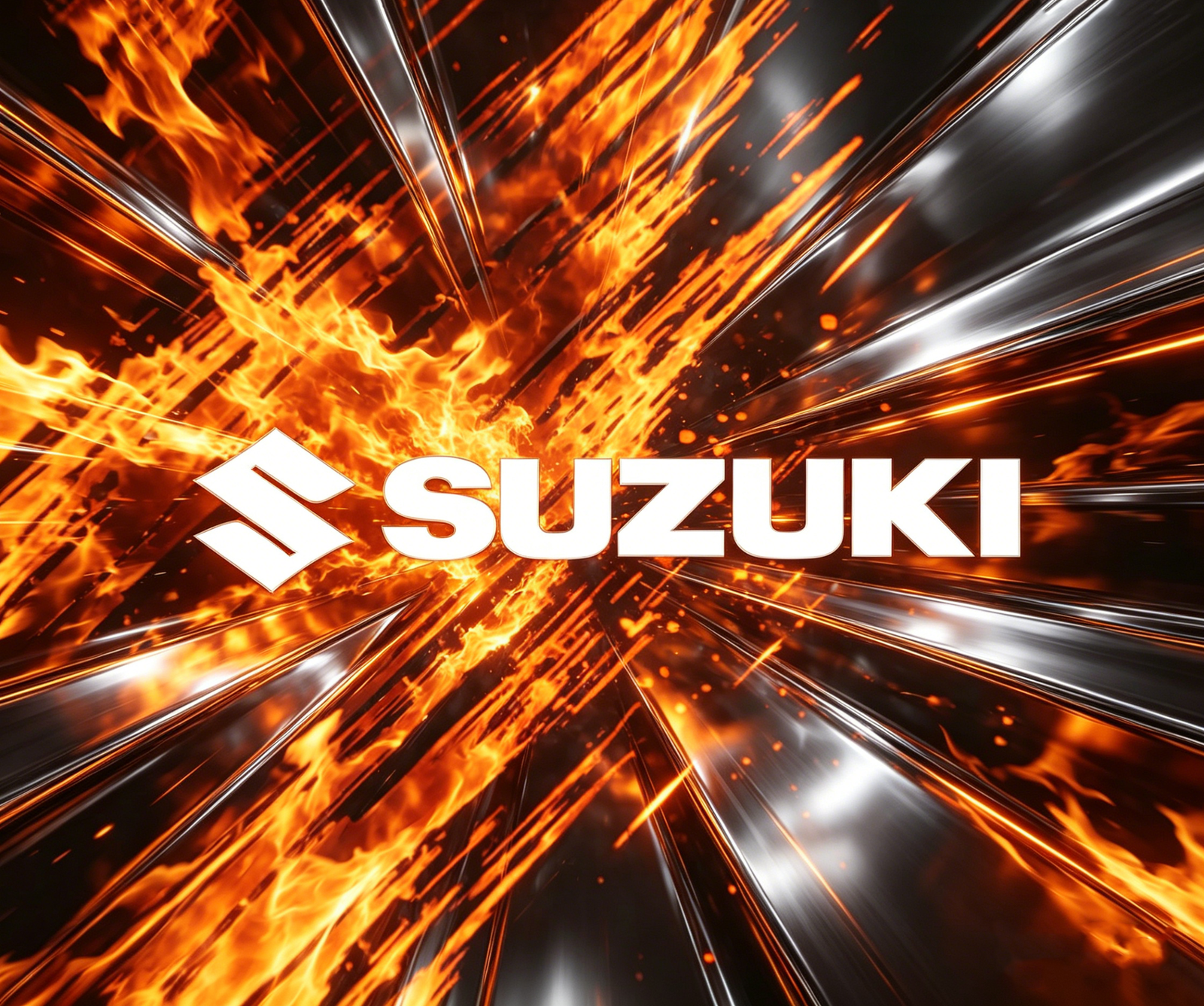 Suzuki car logo, fiery metal graphic for automotive performance upgrade
